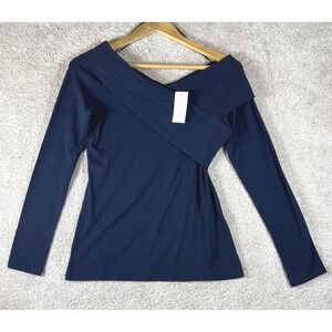 Banana Republic Womens Navy Blue Crossover Wrap Neck Long Sleeve Top Small NWT